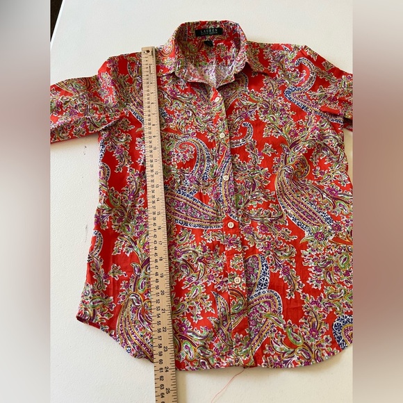 Ralph Lauren Women's printed blouse with 3/4 sleeves and button-down collar sz S - Picture 9 of 9